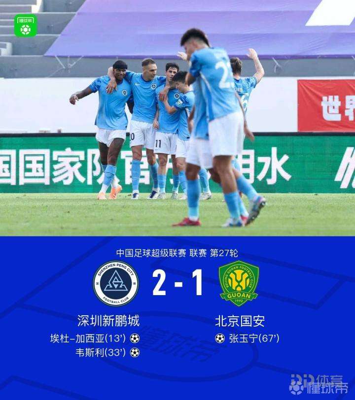 国安客场1-2新鹏城，韦斯利、埃杜-加西亚传射，张玉宁破门