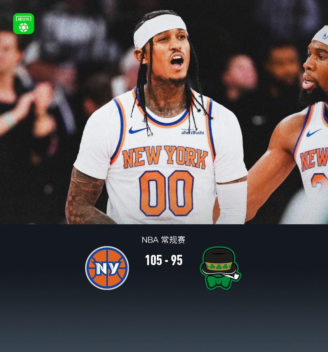 尼克斯105-95凯尔特人,布伦森31分,唐斯26+13